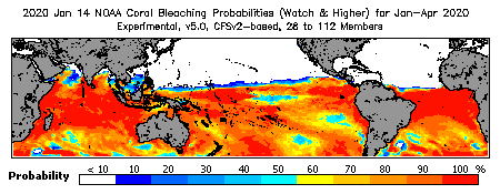 Current Bleaching Heat Stress Outlook Probability - Watch and higher