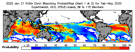 Current Bleaching Heat Stress Outlook Probability - Alert Levels 1 and 2