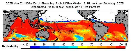 Current Bleaching Heat Stress Outlook Probability - Watch and higher