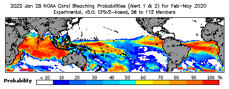 Current Bleaching Heat Stress Outlook Probability - Alert Levels 1 and 2