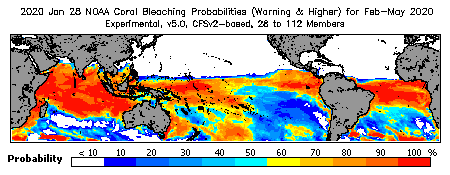 Current Bleaching Heat Stress Outlook Probability - Warning and higher