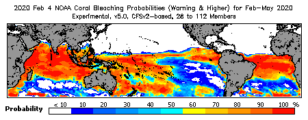 Current Bleaching Heat Stress Outlook Probability - Warning and higher