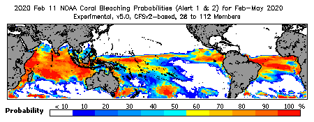 Current Bleaching Heat Stress Outlook Probability - Alert Levels 1 and 2