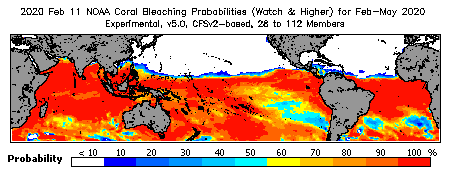 Current Bleaching Heat Stress Outlook Probability - Watch and higher