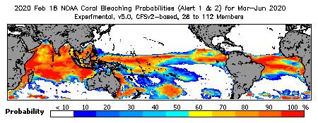 Current Bleaching Heat Stress Outlook Probability - Alert Levels 1 and 2