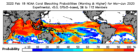 Current Bleaching Heat Stress Outlook Probability - Warning and higher