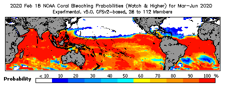 Current Bleaching Heat Stress Outlook Probability - Watch and higher