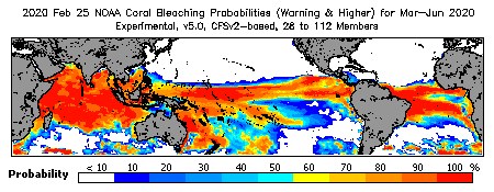 Current Bleaching Heat Stress Outlook Probability - Warning and higher