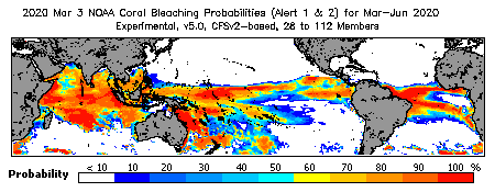 Current Bleaching Heat Stress Outlook Probability - Alert Levels 1 and 2