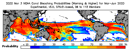 Current Bleaching Heat Stress Outlook Probability - Warning and higher