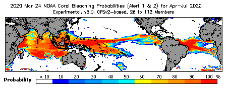 Current Bleaching Heat Stress Outlook Probability - Alert Levels 1 and 2