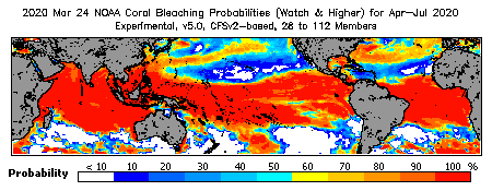 Current Bleaching Heat Stress Outlook Probability - Watch and higher