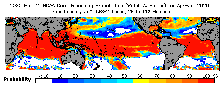 Current Bleaching Heat Stress Outlook Probability - Watch and higher