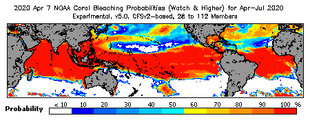 Current Bleaching Heat Stress Outlook Probability - Watch and higher