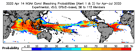 Current Bleaching Heat Stress Outlook Probability - Alert Levels 1 and 2