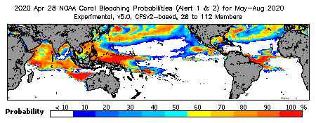 Current Bleaching Heat Stress Outlook Probability - Alert Levels 1 and 2