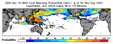 Current Bleaching Heat Stress Outlook Probability - Alert Levels 1 and 2