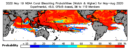 Current Bleaching Heat Stress Outlook Probability - Watch and higher