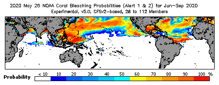 Current Bleaching Heat Stress Outlook Probability - Alert Levels 1 and 2