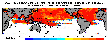 Current Bleaching Heat Stress Outlook Probability - Watch and higher