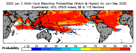 Current Bleaching Heat Stress Outlook Probability - Watch and higher