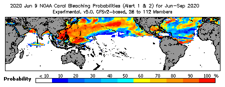 Current Bleaching Heat Stress Outlook Probability - Alert Levels 1 and 2