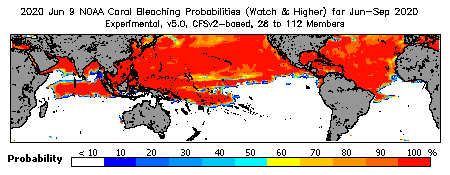 Current Bleaching Heat Stress Outlook Probability - Watch and higher