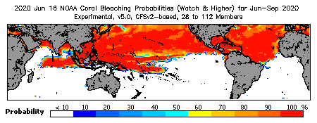 Current Bleaching Heat Stress Outlook Probability - Watch and higher