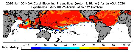 Current Bleaching Heat Stress Outlook Probability - Watch and higher