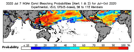 Current Bleaching Heat Stress Outlook Probability - Alert Levels 1 and 2