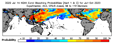 Current Bleaching Heat Stress Outlook Probability - Alert Levels 1 and 2