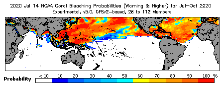 Current Bleaching Heat Stress Outlook Probability - Warning and higher