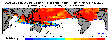 Current Bleaching Heat Stress Outlook Probability - Watch and higher