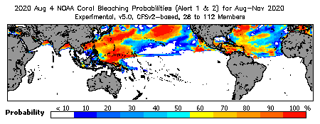 Current Bleaching Heat Stress Outlook Probability - Alert Levels 1 and 2