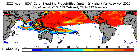 Current Bleaching Heat Stress Outlook Probability - Watch and higher