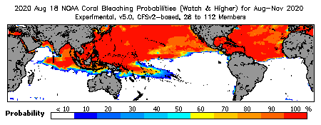 Current Bleaching Heat Stress Outlook Probability - Watch and higher