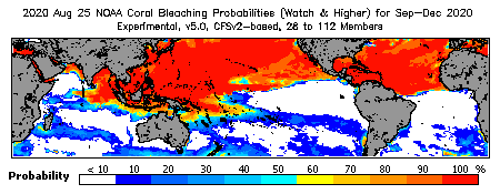 Current Bleaching Heat Stress Outlook Probability - Watch and higher