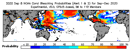 Current Bleaching Heat Stress Outlook Probability - Alert Levels 1 and 2