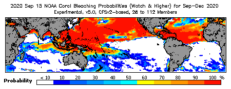 Current Bleaching Heat Stress Outlook Probability - Watch and higher