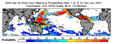 Current Bleaching Heat Stress Outlook Probability - Alert Levels 1 and 2