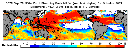 Current Bleaching Heat Stress Outlook Probability - Watch and higher