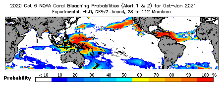 Current Bleaching Heat Stress Outlook Probability - Alert Levels 1 and 2