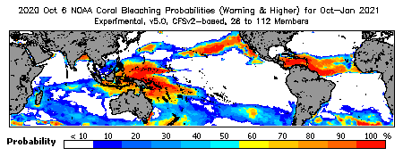 Current Bleaching Heat Stress Outlook Probability - Warning and higher