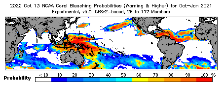 Current Bleaching Heat Stress Outlook Probability - Warning and higher