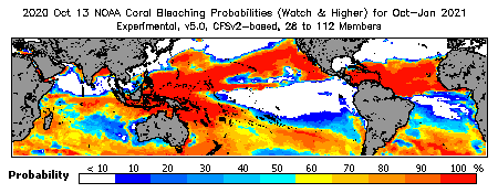 Current Bleaching Heat Stress Outlook Probability - Watch and higher