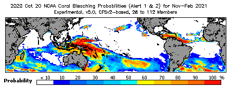 Current Bleaching Heat Stress Outlook Probability - Alert Levels 1 and 2