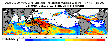 Current Bleaching Heat Stress Outlook Probability - Warning and higher