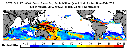 Current Bleaching Heat Stress Outlook Probability - Alert Levels 1 and 2