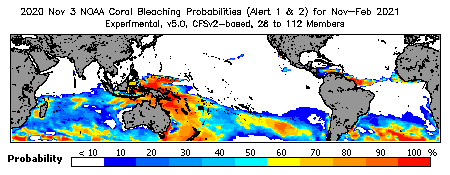 Current Bleaching Heat Stress Outlook Probability - Alert Levels 1 and 2