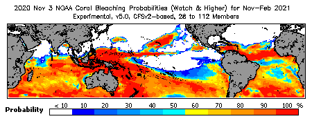 Current Bleaching Heat Stress Outlook Probability - Watch and higher